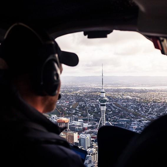 Sky Tower from Inside Helicopter Heletranz